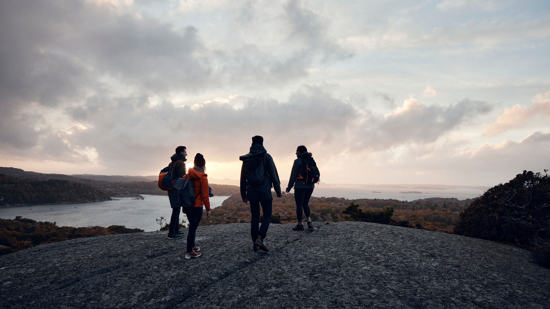 a group of people on a mountain looking at the horizon